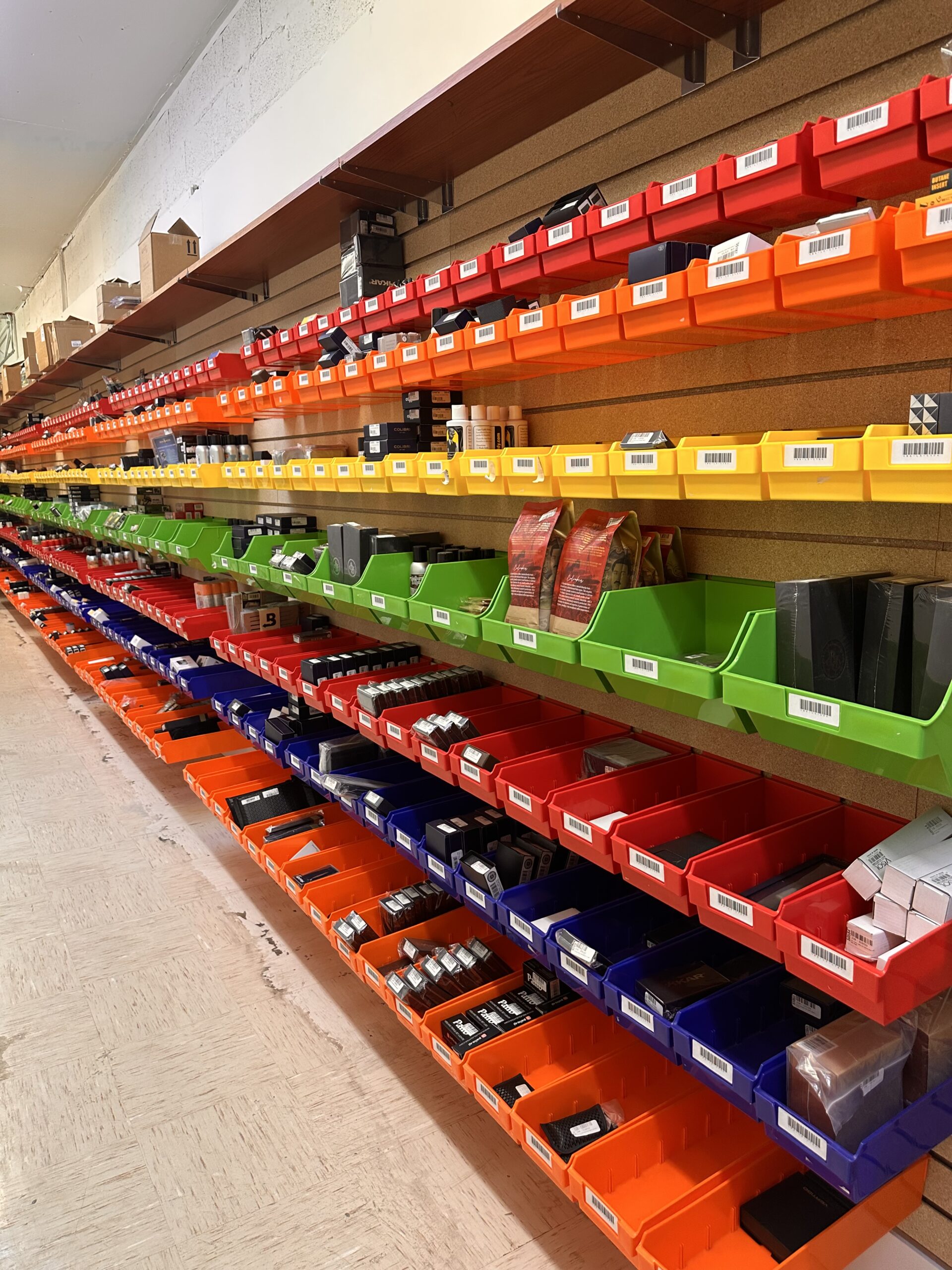 Courtesy of Neptune Cigars. A display of multiple Slatbox, including Shelfboxes and Storboxes
