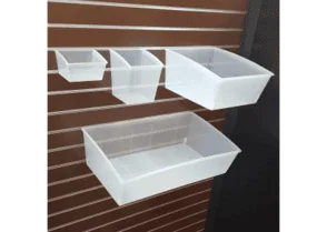 Variety of clear Popboxes on Slatwall