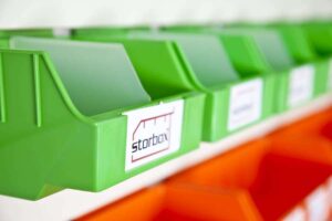Gallery-1 Green Storbox Standard with divider and Storbox label
