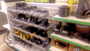 Gallery-6 Display of Crystal Clear Shelfboxes holding automotive parts